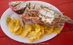 Whole fish with patacones