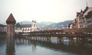 Chapel Bridge the Day After the 1993 Fire (Courtesy of http://lucerne.all-about-switzerland.info)