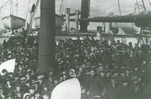 Emigrants Packed on the Forward Deck of the s/s Noordam in 1878 (Courtesy of Captain Albert Schoonerbeek and the Holland America Line)