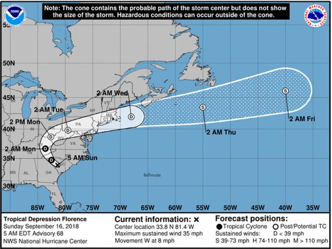 NOAA Map Showing the Track of Hurricane Florence (Image derived from the NOAA website)